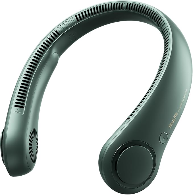 JISULIFE Portable Neck Fan, Hands Free Bladeless Fan, 5 Speeds, 4000 mAh Battery Operated Wearable Personal Fan, Twistable, Rechargeable, Gift for Women Men-Dark Green