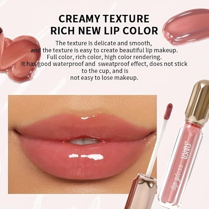 3PCS Mirror Pearl Lip Gloss Set – Shiny Glitter Moisturizing Lip Gloss for Women, Waterproof Long Lasting Nude Lip Makeup Kit (8-9-12)