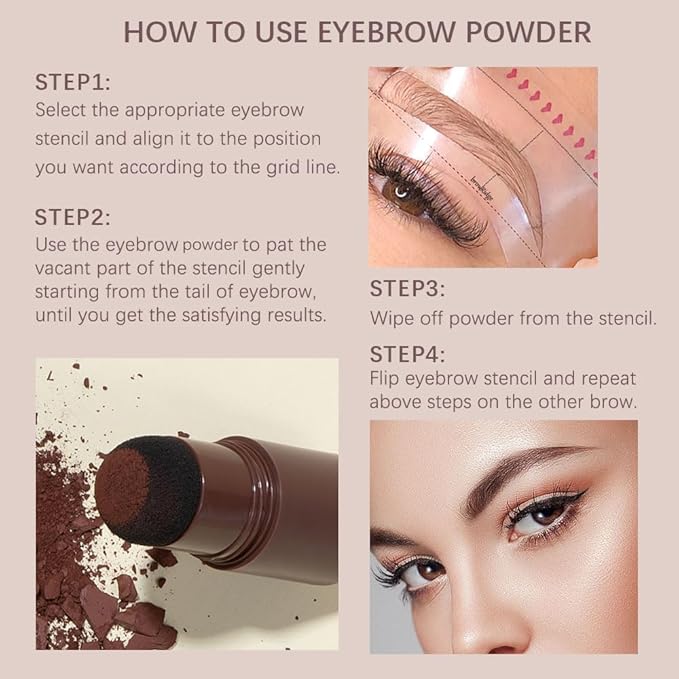 Eyebrow Powder Stamp Stencil Set, Eyebrow Stencils Shaping Kit, Long-Lasting Soft and Natural Eyebrow Powder for Women Girl, Includes Brush&Stencils, (A03#Dark Brown, 1 Kit)