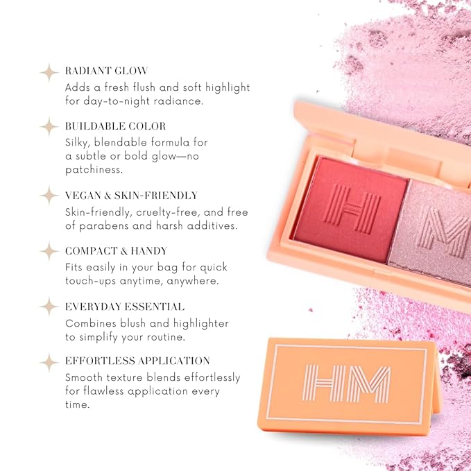 Blush + Brighten Highlighter Duo, Mini Lightweight Blendable Shimmer Blush, High Pigmented Makeup Powder Palettes, Cruelty Free - BoSS Babe
