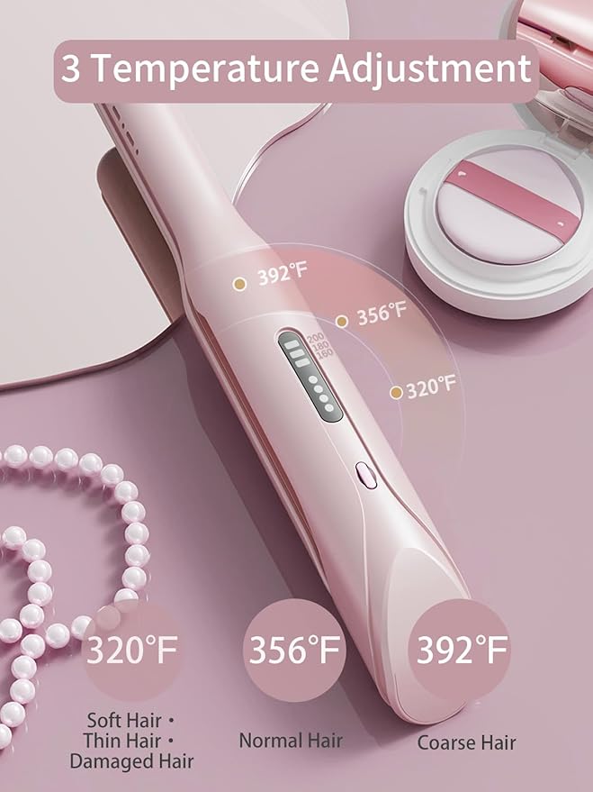 Cordless Hair Straightener and Curler 2 in 1,mini Hair Straightener 3 Temperature 60s Heat Up,Travel Flat Iron Portable,Anion Ionic for Frizz-Free Smooth Hair mini Flat Iron,Pink