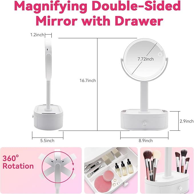 Makeup Mirror with Lights, Lighted Makeup Mirror with Magnification, 80 LED Vanity Mirror with Lights, 3 Color Modes & Stepless Dimming, Shatterp roof & Stable Base