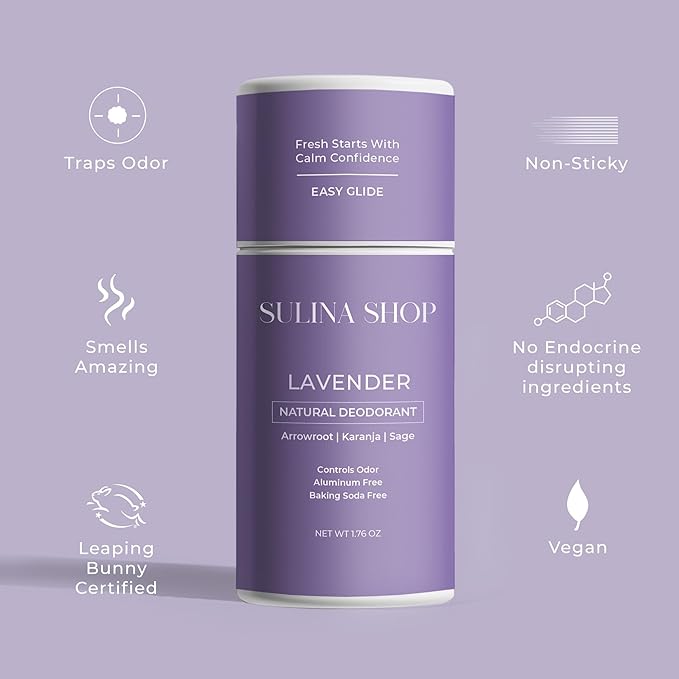 Lavender Natural Deodorant for Women & Men, Aluminum-Free, Baking Soda-Free, 12-Hour Odor Protection, Plant-Based Formula - Soothing Lavender Scent, Gentle on Sensitive Skin