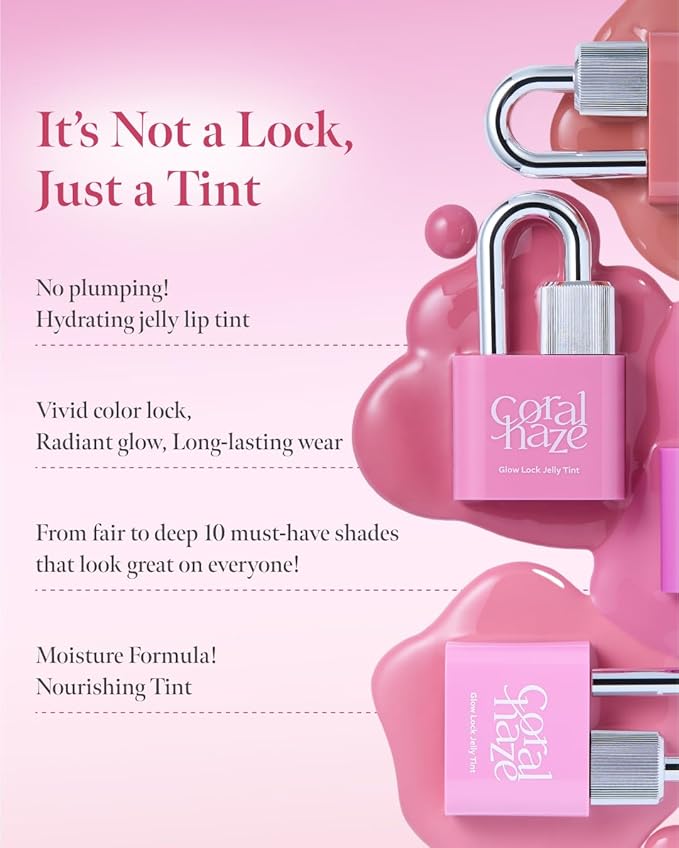 CORLAHAZE Glow Lock Jelly Tint 102 Candy 4g, Hydrating Jelly Glow Lip Stain, High-Shine, Long-Lasting Color Moisturizing Lip Enhancer with Rosehip Oil, Collectible Lock-Shaped Design, Korean Makeup