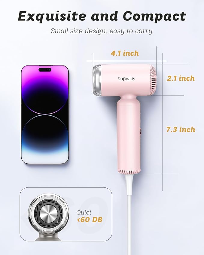 Hair Dryer - Mini HairDryer, Ionic High-Speed Motor for Fast Drying, Portable Lightweight Blow Dryer, Quiet Blowdryer with Magnetic Curly Diffuser & Concentrator for Home Travel ONLY 110V