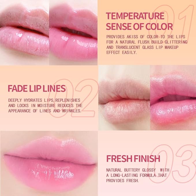 Flower Jelly Lipstick Set Temperature Change Moisturizer Long Lasting Nutritious Balm Magic Color Change Lip Gloss (Red rose)