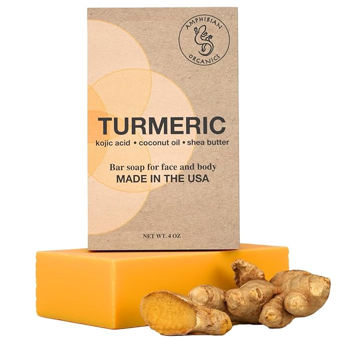 Turmeric Soap - with Kojic Acid, Coconut Oil, Shea Butter, Organic & Natural Ingredients, Vegan, For All Skin Types, Made in USA