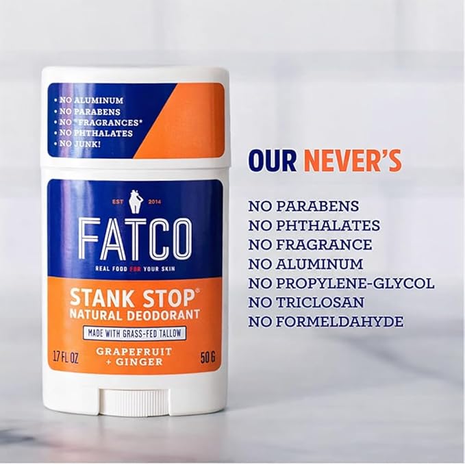 FATCO Stank Stop All Natural Deodorant with Tallow and Organic Coconut Oil – Grapefruit + Ginger 2-Pack (1.7 oz)