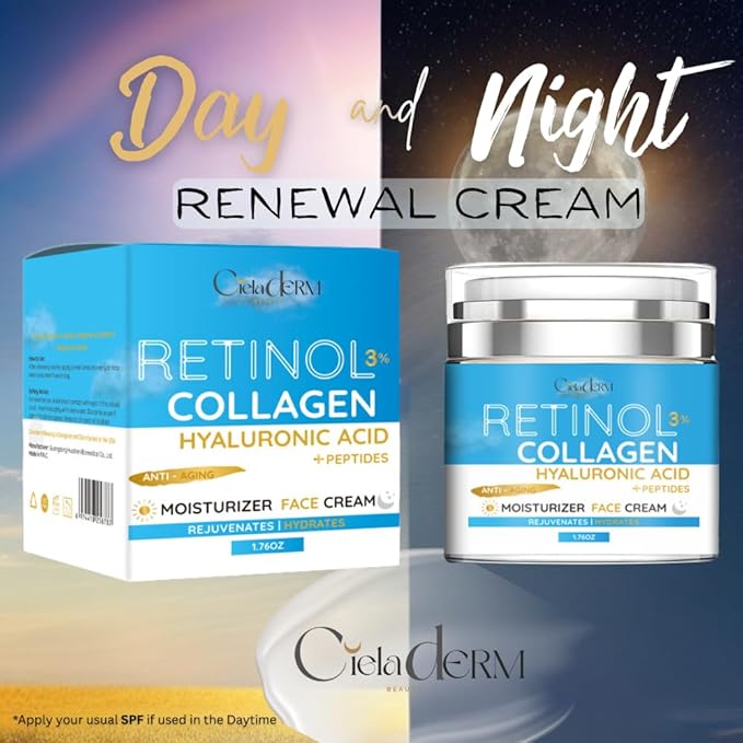 Face Moisturizer Retinol Cream with Collagen and Hyaluronic Acid | Day & Night Anti-Aging and Anti-Wrinkle Skin Barrier Hydration Cream for All Skin Types