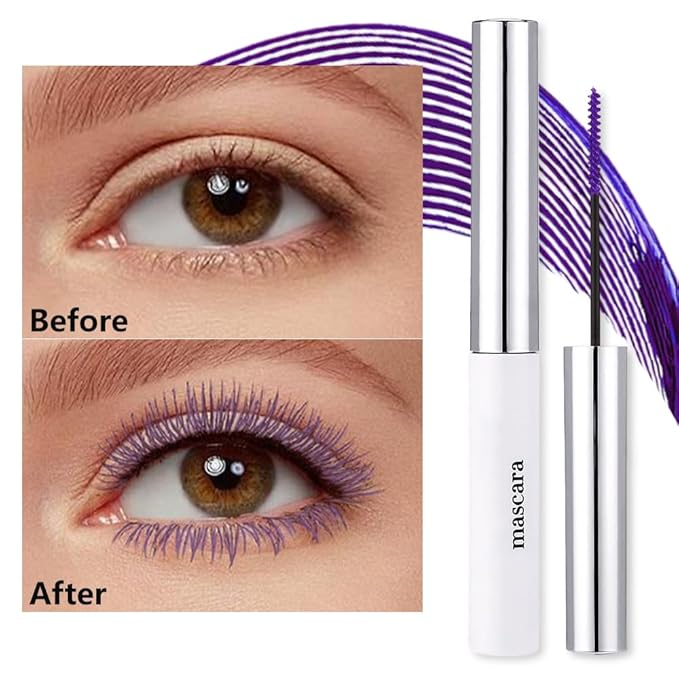 Purple mascara for eyelashes Waterproof,Royal Eyelash Mascara Long lasting Charming Voluminous Cruelty Free Vegan Eye Makeup Eyelashes for Women (Purple)