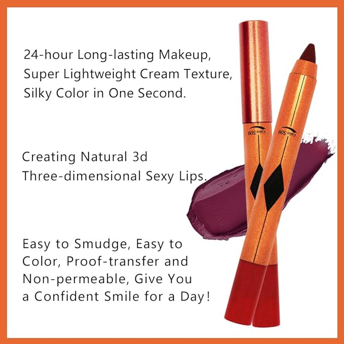 Purplish Red Matte Lipstick Pencil for Women Lip Liner and Lip Stain, Long Lasting Waterproof labiales mate 24 horas, originales pintalabios permanente 24 horas with Sharpener Easy to Apply Shade 509