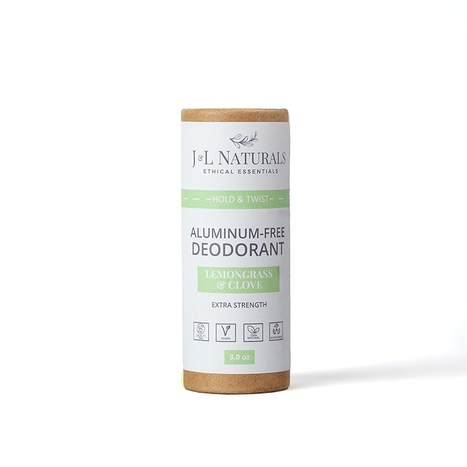 J&L Naturals Aluminum Free Deodorant for Men & Women | 100% Natural Ingredients With Coconut Oil, Shea Butter, & Essential Oils | Sustainable, Eco-Friendly (Lemongrass & Clove, 3.0 Oz (Single))