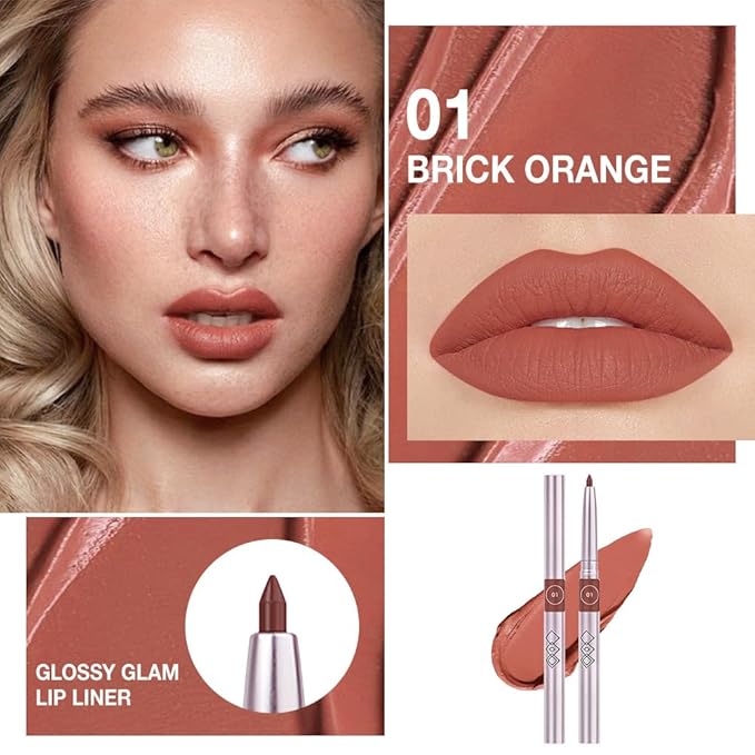 Matte Cream Orange Retractable Lipliner Pencil, Highly-Pigmented lip pencil, Long Lasting Waterproof Makeup Crayon for Lip Liner and Eye Liner, Smooth and Creamy, Rich Colors, Smooth Application, 01#