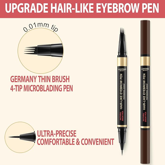 Eyebrow Pen Kit, with Microblading Eyebrow Pen, Eyebrow Gel, Eyeliner, Eyebrow Brush, Eyebrow Pencils for Women, Waterproof, Smudge Proof, Long Lasting Makeup Formula - Brunette