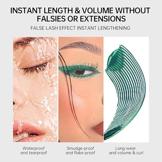 BINGBRUSH Colored Mascara for Eyelashes, Voluminous Colorful Mascara, Pink Purple Blue Green Red-Lengthening, Defining, Curling, Multiplying Formula (#04-Green-1)