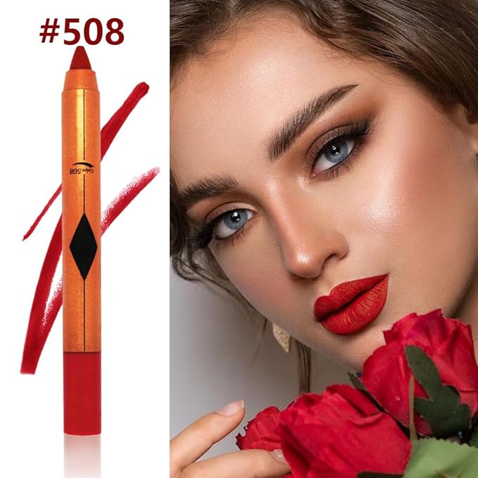 Wine Red Matte Lipstick Pencil for Women Lip Liner and Lip Stain, Long Lasting Waterproof labiales mate 24 horas, originales pintalabios permanente 24 horas with Sharpener Easy to Apply Shade 508