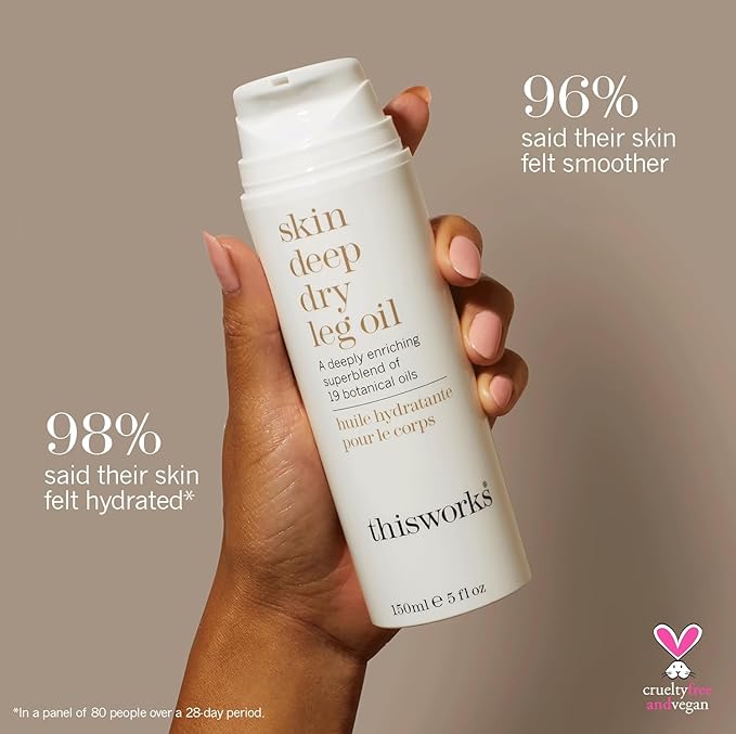 THISWORKS Skin Deep Dry Leg Oil – 100% Natural Body Oil Moisturizer with 13 Essential Oils & 6 Cold-Pressed Plant Oils, Hydrates & Nourishes Dry Skin, 5 oz / 150ml