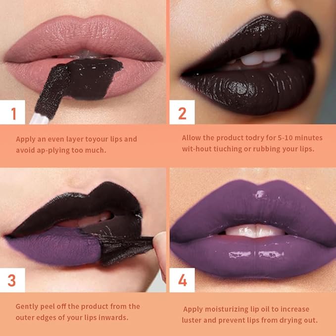 Plum Purple Peel Off Lip Gloss Tattoo and Lip Oil, Lip Stain Peel Off Masque - Peel Off Lip Tint ,Long Lasting Waterproof Transfer-proof Lip Mask Lip Gloss Peel Off Lip Liner,Stay Lip Makeup 08#