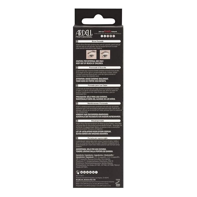 Ardell Brow Pomade - Medium Brown, Smudge-Proof Long-Lasting Eyebrow Makeup, with Dual-Ended Precision Brush and Spoolie for Defined and Natural Brows, 1 Pack