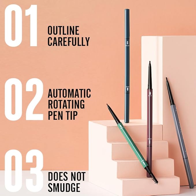Brown Eyebrow Pencils for Women,with Spoolie Brush,Eyebrow Pencil Soft Textured,Waterproof Sweat-proof for Fills in Sparse Areas and Gaps Create a Natural Eye Brow,Vegan & Cruelty-Free