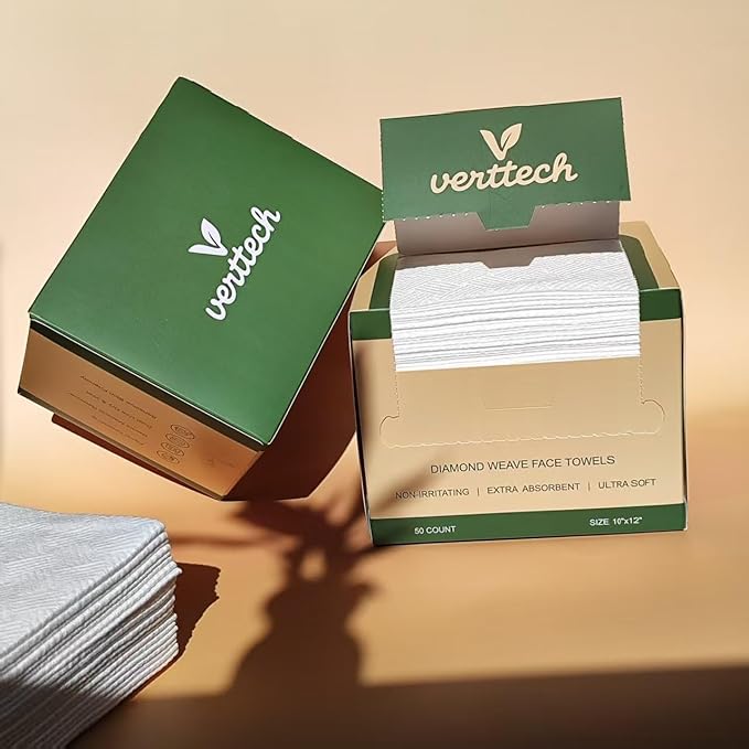 verttech™ Diamond Weave Face Towelettes Disposable XL, 100 Count (2PK), 10"x12" Clean Towels for Face, Disposable Facial Towels & Washcloths, Makeup Remover Wipes & Face Towels Clean Skin