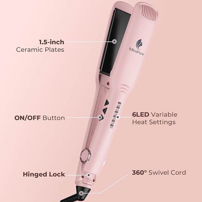 MiroPure 1.5 Inch Flat Iron, Hair Straightener with 30S Fast Heating & 60min Auto Shut-Off, Hair Straightener and Curler 2 in 1 with 3D Ceramic Floating Plates