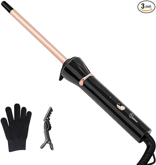 3/8 Inch Small Wand Curling Iron, 9mm Tiny Curling Wand for Short & Long Hair, 10S Instant Heat Up, Maximum Temperature 420°F, Includes Heat Protective Glove & Clips