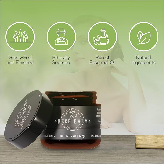 Beef Tallow Balm - Beef Tallow For Skin Care, Tallow Moisturizer, Face Cream, Lotion & Cream (Vanilla, Grass-Fed Tallow)