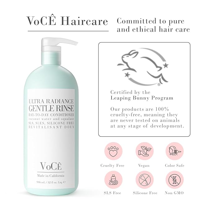 VoCÊ Haircare Gentle Conditioner - Rinse | Vegan, Non Toxic, Cruelty-Free, Clean Detangler – Soft, Hydrated Hair with Olive Fruit Oil, Coconut Water, & Squalene (32 oz | 946 ml)