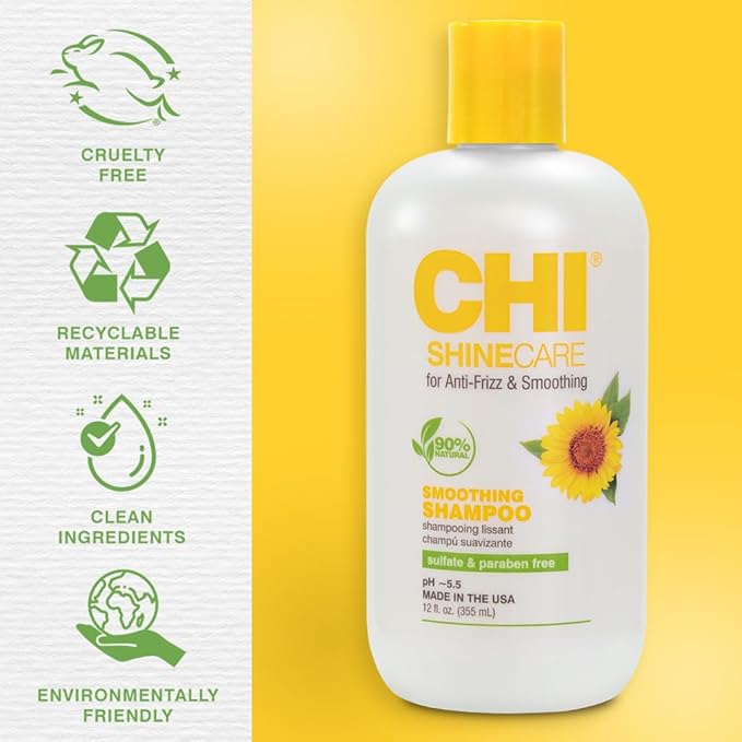 CHI ShineCare Smoothing Shampoo, Transforms Dull Hair Adding Instant Shine And Hydration, Sulfate, Paraben, & Cruelty-Free, 12 Oz