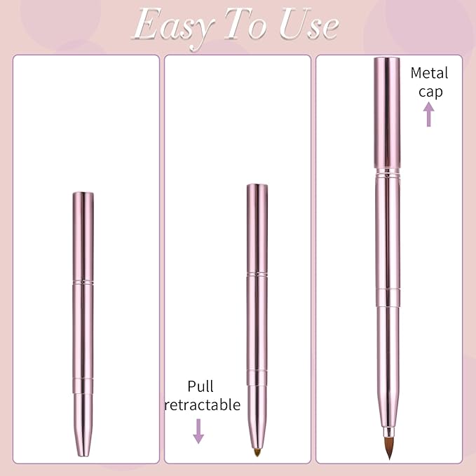 2 Pack Retractable Lip Brush for Lipstick, Double-Ended Lip Makeup Brushes Retractable with Cap Lip Gloss Lipstick Brush Applicator Travel
