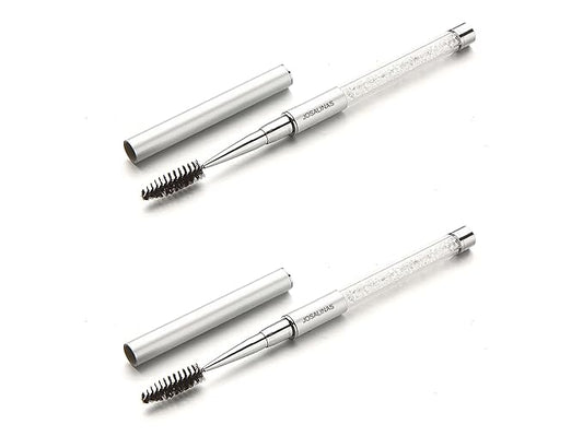 2PCS Mascara Brushes Eyebrow Eyelash Brushes Mascara Wands Spooly Applicators Eye Brushes Portable Cosmetic Brushes with Cap Spoolies Brushes for Eyelash Extensions and Eyebrows, Silver