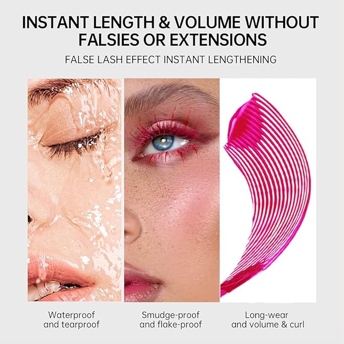 BINGBRUSH Colored Mascara for Eyelashes, Voluminous Colorful Mascara, Pink Purple Blue Green Red-Lengthening, Defining, Curling, Multiplying Formula (#06-Rose pink, 1 Count (Pack of 1))