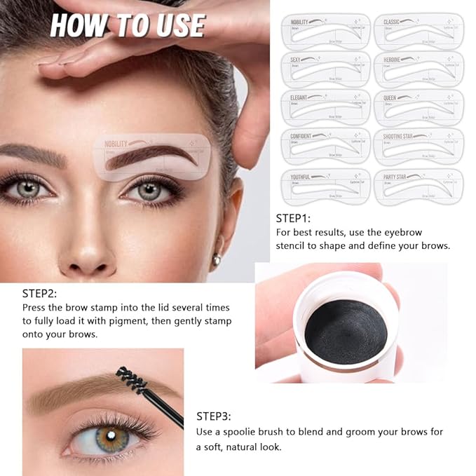 Eyebrow Stamp Stencil Set, golden brown Eyebrow Stencils Shaping Kit, Long-Lasting Eyebrow Shaper for Women Girl, Cruelty-Free plantillas para la cejas
