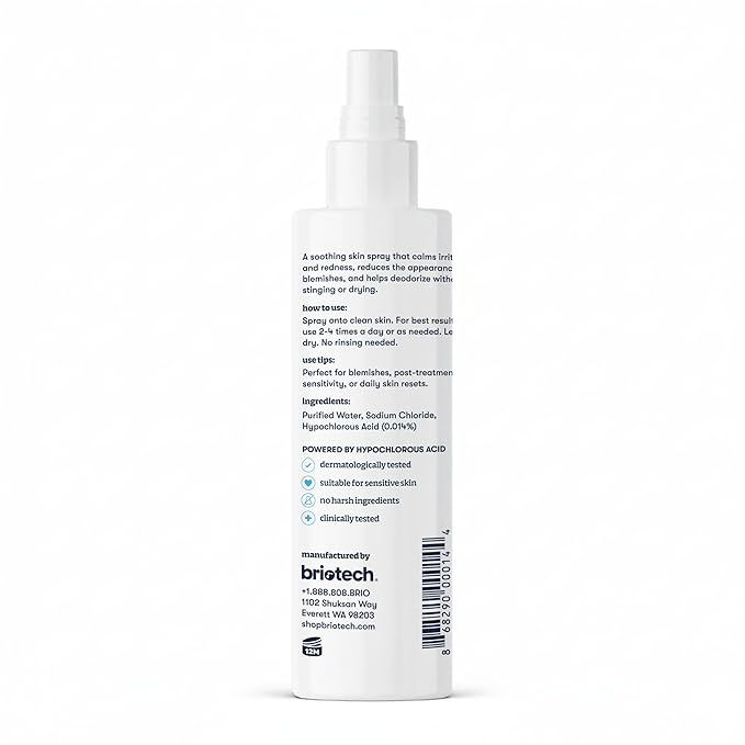 BRIOTECH Topical Skin Spray, Hypochlorous Acid Spray for Sensitive Skin, HOCl Facial Mist, Full Body Support Against Irritation, Calm Redness, Soothe Foot & Scalp, 8 oz (2 Pack)