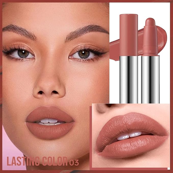 Matte Lipstick Crayon Warm Terracotta Lip Makeup, Waterproof Long Lasting Lip Liner Pencil, High Pigment Creamy Velvet Lipstick, Christmas Gifts for Women, 03#