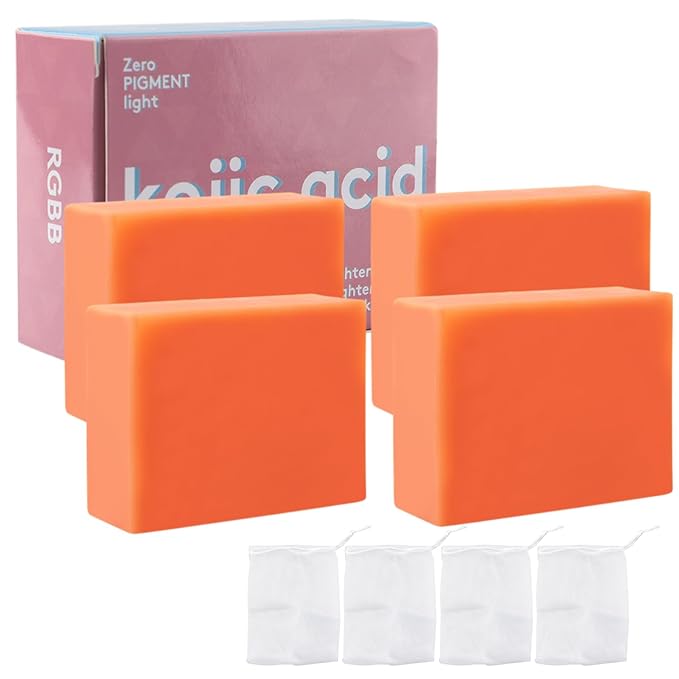 RGBB Kojic acid ginger yellow soap - containing vitamin C, shea butter moisturizing, fresh citrus aroma, facial and body cleansing soap, suitable for both men and women 140g x 4 Bars