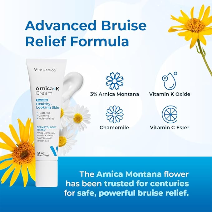 VitaMedica Arnica + Vitamin K Bruise Recovery Cream for Face & Under-Eye, Sensitive-Skin Formula, Post-Procedure Support - 2 Pack