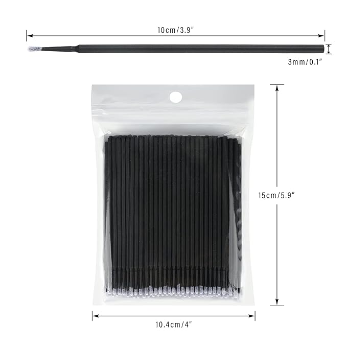 G2PLUS Micro Swabs - 100pcs Cotton Swabs for Makeup, Black Disposable Applicators Brush for Nails, Eyeliner and Lash Tech Supplies