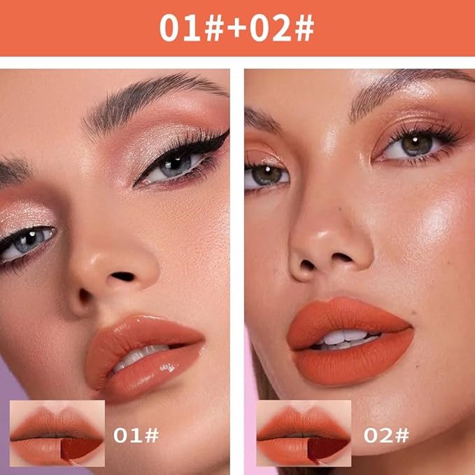 Double-head design Lip Stain Lip Liner Stain,Matte Finish Peel Off Lip Stain,Long Lasting Lightweight Smoothing Waterproof Smudge-proof Transfer-proof, (1+2#Combination Pack, cinnamon+coral)