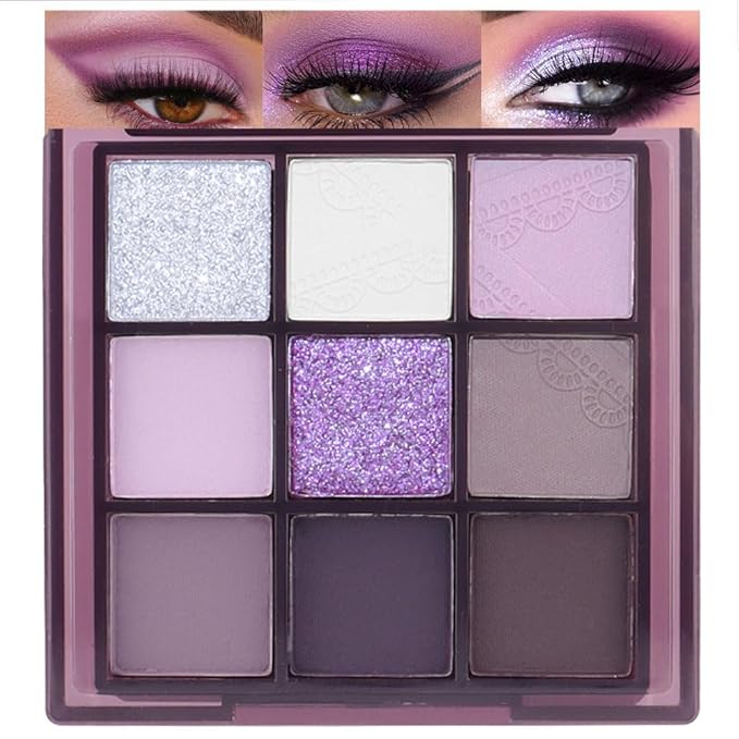Purple Eyeshadow Palette for Eye Makeup,High Pigmented Silver White Tan Grape Brown Color Light Violet Eye Shadow Primers, Matte Shimmer Powder Palet de sombras de ojos