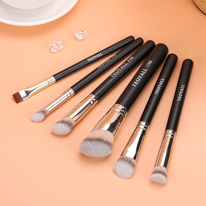 TEOYALL Concealer Brush Set, Flat Top Blush Brush, Angled Nose Contour Brush Ultra-Thin Eyeliner Eyebrow Brush for Flawless Finish (370S/Flat Top/Thin Flat)