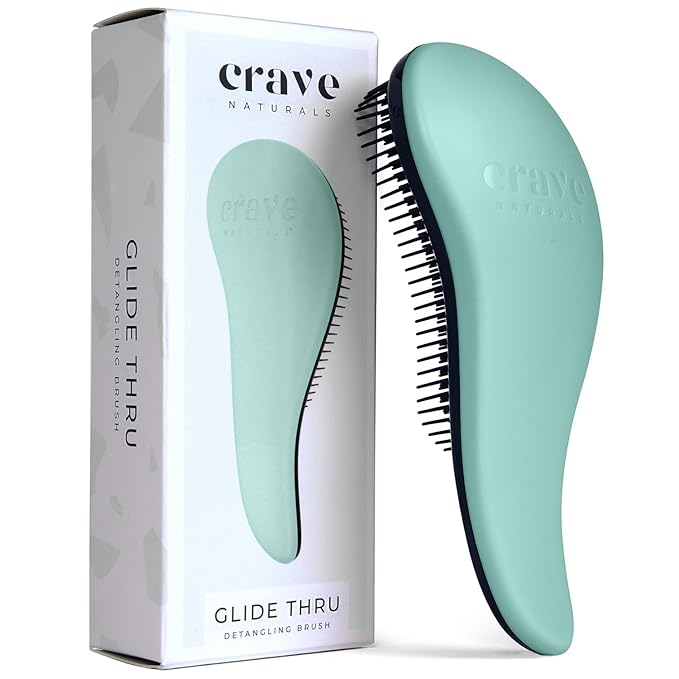 Crave Naturals Glide Thru Detangling Brush For Natural, Curly, Straight, Wet or Dry Hair - Gentle Detangler Styling Tool for Adults, Kids, Toddlers and Little Girls - 7.5 x 3 in, Turquoise
