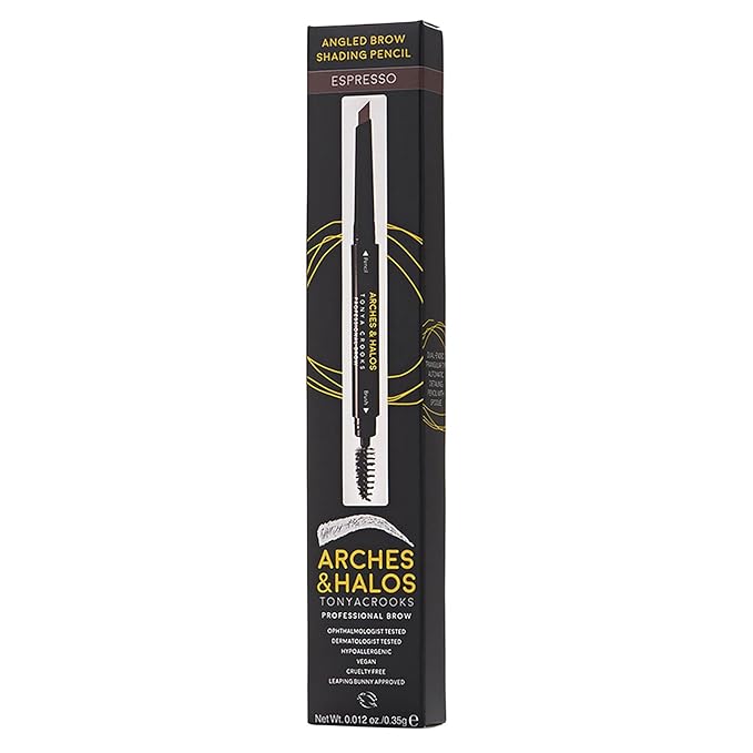Arches & Halos Angled Brow Shading Pencil - Double Sided Eyebrow Filler and Spoolie - Angled Brush Design for Precise Shaping and Styling - Buildable, Easy Blend Pigment - Espresso - 0.012 oz