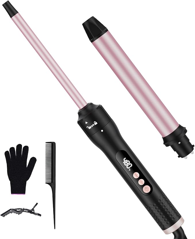 2 in 1 Curling Wand Set, 1/2 Inch Curling Iron Set with Interchangable Ceramic Curling Wand 1 Inch, Fast Heating Up Hair Curler, Dual Voltage Wand Curling Iron