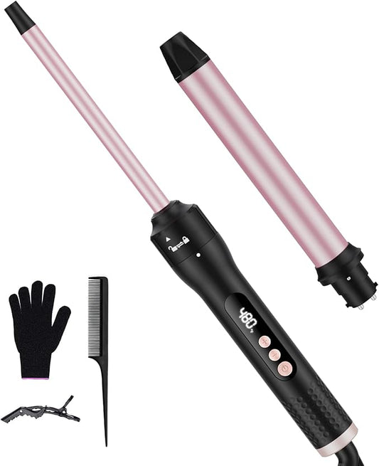 2 in 1 Curling Wand Set, 1/2 Inch Curling Iron Set with Interchangable Ceramic Curling Wand 1 Inch, Fast Heating Up Hair Curler, Dual Voltage Wand Curling Iron