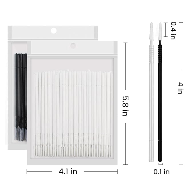 Micro Applicators 200Pcs, Inartato Disposable Micro Brush Microswab Wands for Eyelash Extensions Makeup and Personal Care (Black & White - Long Microfiber Tips)