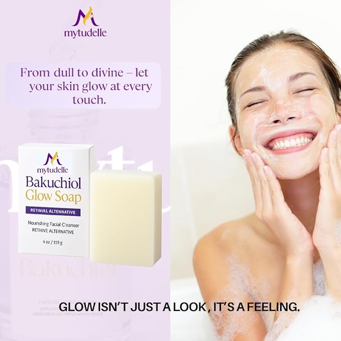 Bakuchiol Glow Soap – Natural Retinol Alternative Facial Bar – Anti-Aging, Brightening, Hydrating Cleanser for Sensitive, Dry or Dull Skin – Vegan, Gentle, Plant-Based – 4oz