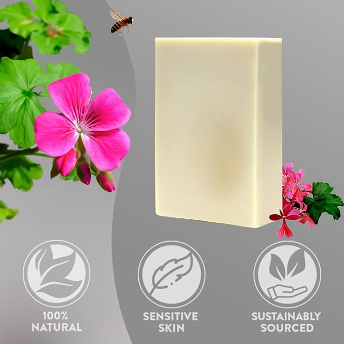 Geranium Tallow Soap – Floral Grass-Fed Bar with Organic Essential Oil – Naturally Fresh & Botanical – 3 Pack