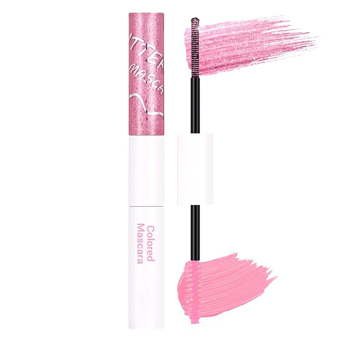 DAGEDA Pink Dual-Ended Mascara, 2 In 1 Quick-Drying Glitter & Matte Colored Mascara for Eyelashes, Smudge-proof Lengthening Voluminous Curling Eye Makeup Look 01